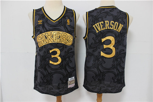 Personalized 76ers 3 Allen Iverson Black Hardwood Classics Jersey