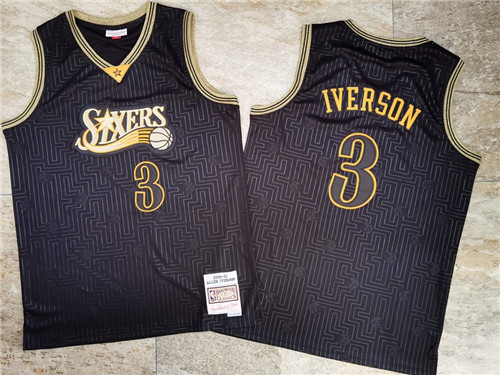 Personalized 76ers 3 Allen Iverson Black 2000-01 Hardwood Classics Jersey