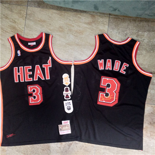 Personalized Heat 3 Dwyane Wade Black Hardwood Classics Swingman Jersey