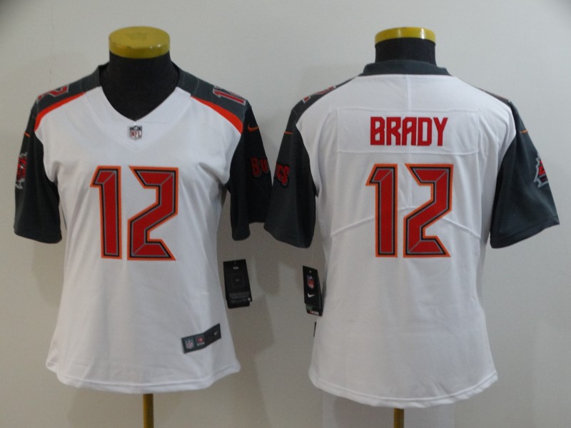 Personalized Women Buccaneers 12 Tom Brady White Women Untouchable Limited Jersey