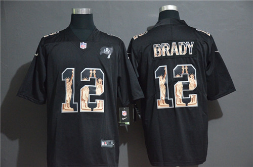 Personalized Buccaneers 12 Tom Brady Black Statue Of Liberty Limited Jersey