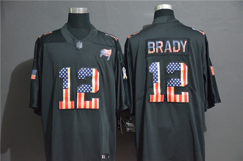 Personalized Buccaneers 12 Tom Brady Black USA Flag Fashion Limited Jersey