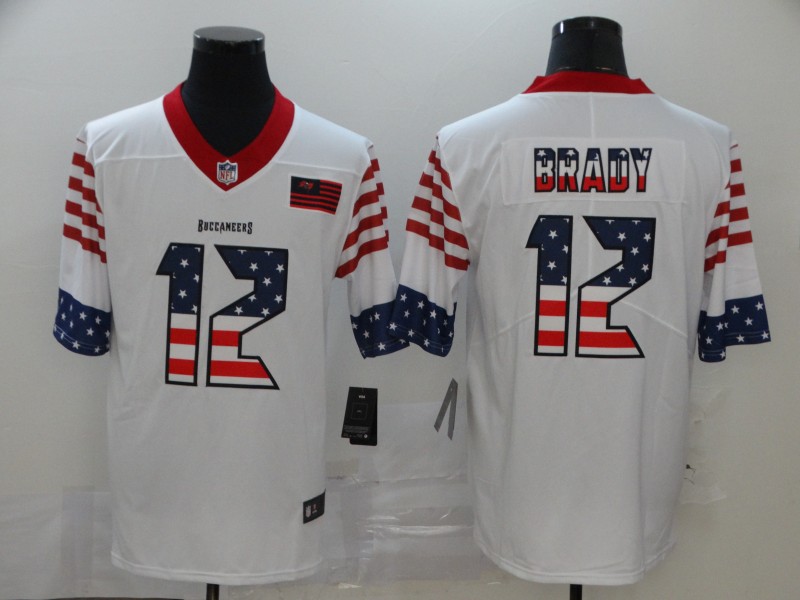Personalized Buccaneers 12 Tom Brady White USA Flag Fashion Limited Jersey