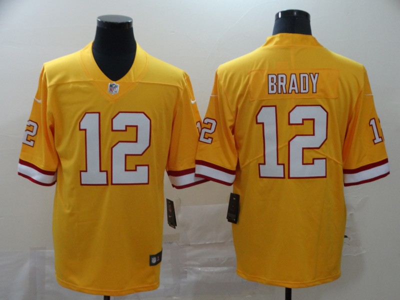 Personalized Buccaneers 12 Tom Brady Yellow New 2020 Untouchable Limited Jersey