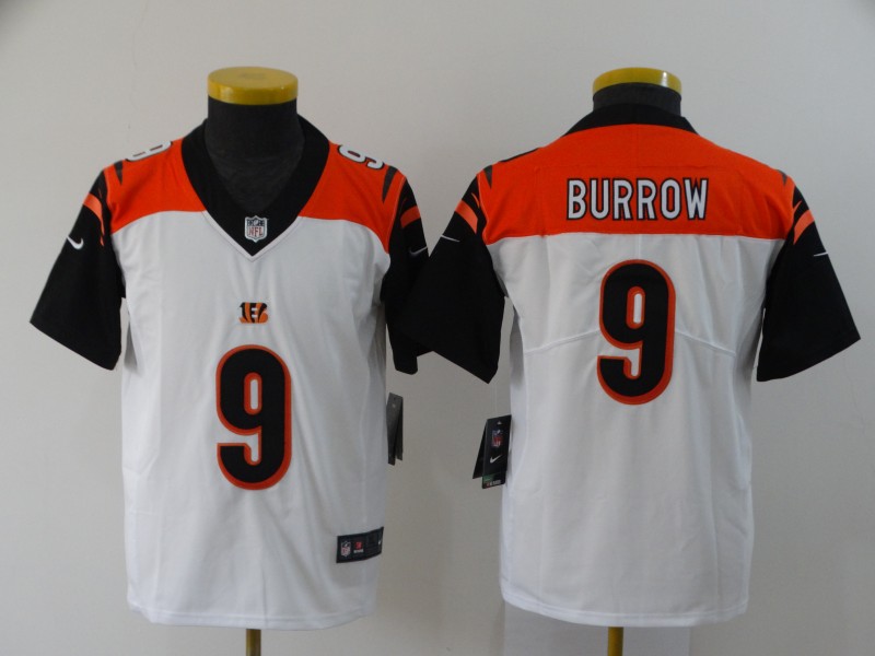 Personalized Youth Bengals 9 Joe Burrow White Youth 2020 NFL Draft First Round Pick Untouchable Limited Jersey