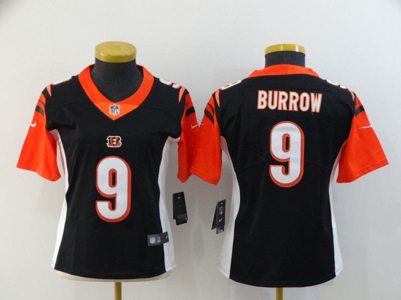 Personalized Women Bengals 9 Joe Burrow Black Women 2020 NFL Draft First Round Pick Untouchable Limited Jersey