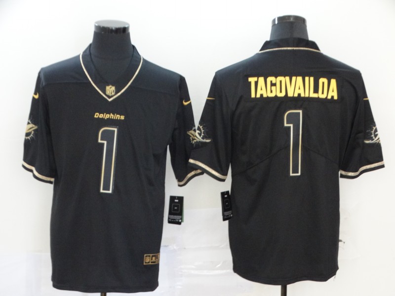 Personalized Dolphins 1 Tua Tagovailoa Black Gold Untouchable Limited Jersey