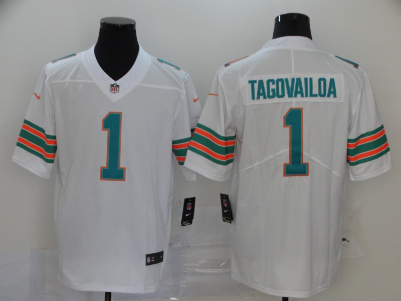 Personalized Dolphins 1 Tua Tagovailoa White Throwback Untouchable Limited Jersey