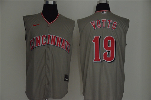 Personalized Reds 19 Joey Votto Gray Cool Base Sleeveless Jersey