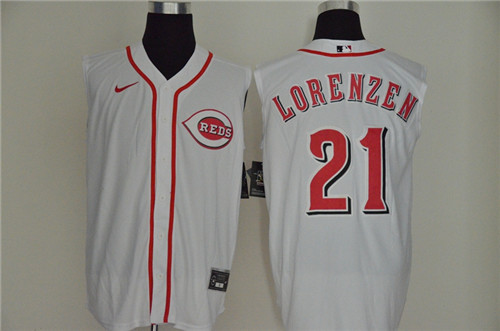 Personalized Reds 21 Michael Lorenzen White Cool Base Sleeveless Jersey