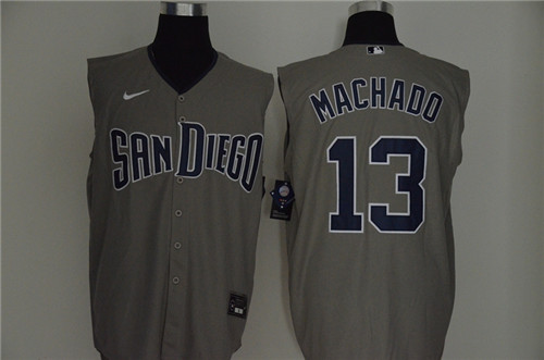 Personalized Padres 13 Manny Machado Gray Cool Base Sleeveless Jersey