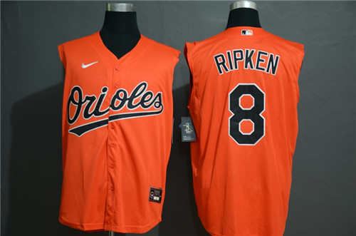 Personalized Orioles 8 Cal Ripken Jr Orange Cool Base Sleeveless Jersey