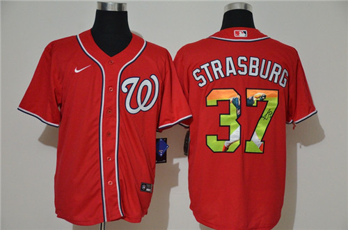 Personalized Nationals 37 Stephen Strasburg Red Cool Base Player Jersey