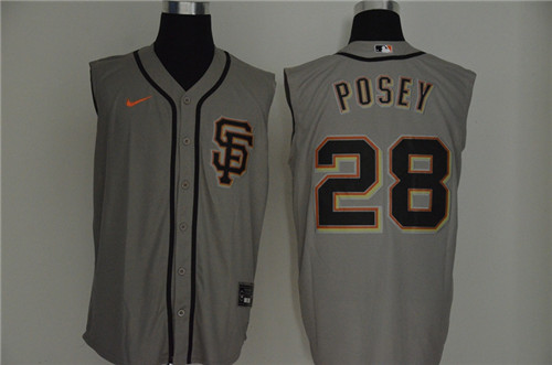 Personalized Giants 28 Buster Posey Gray Cool Base Sleeveless Jersey
