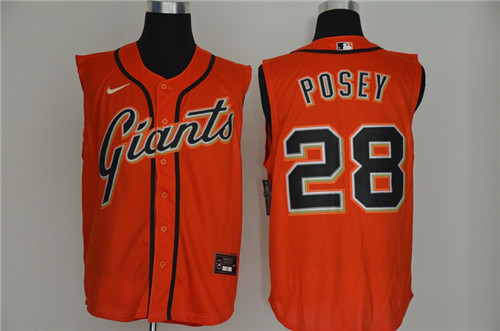 Personalized Giants 28 Buster Posey Orange Cool Base Sleeveless Jersey
