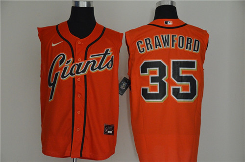 Personalized Giants 35 Brandon Crawford Orange Cool Base Sleeveless Jersey
