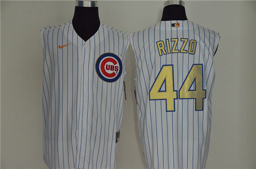 Personalized Cubs 44 Anthony Rizzo White Gold Cool Base Sleeveless Jersey