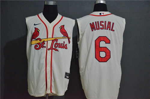 Personalized Cardinals 6 Stan Musial Cream Cool Base Sleeveless Jersey