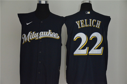 Personalized Brewers 22 Christian Yelich Navy Cool Base Sleeveless Jersey