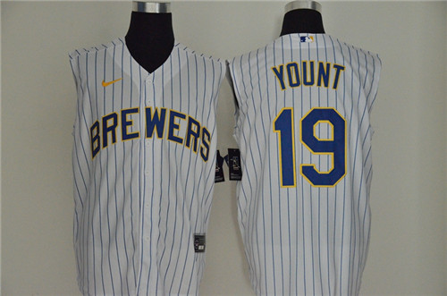 Personalized Brewers 19 Robin Yount White Gold Cool Base Sleeveless Jersey