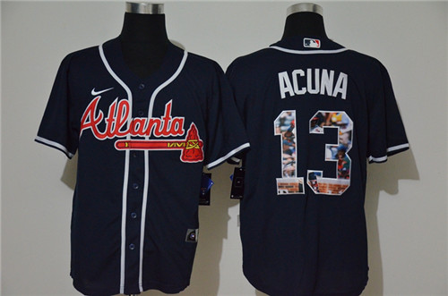 Personalized Braves 13 Ronald Acuna Jr. Navy Cool Base Player Jersey