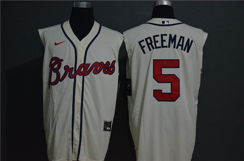 Personalized Braves 5 Freddie Freeman White Cool Base Sleeveless Jersey