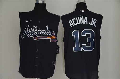Personalized Braves 13 Ronald Acuna Jr. Navy Cool Base Sleeveless Jersey