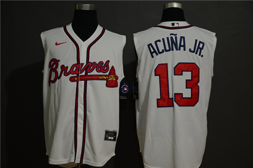 Personalized Braves 13 Ronald Acuna Jr. White Cool Base Sleeveless Jersey