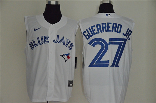 Personalized Blue Jays 27 Vladimir Guerrero Jr. White Cool Base Sleeveless Jersey