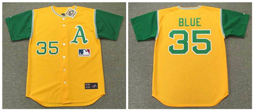 Personalized Athletics 35 Vida Blue Yellow 1969’S Throwback Cool Base Jersey