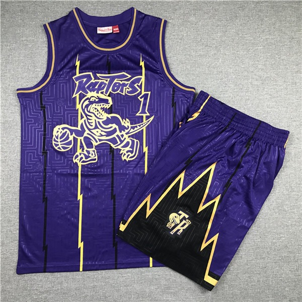Personalized Raptors 1 Tracy McGrady Purple 1998-99 Hardwood Classics Jersey(With Shorts)