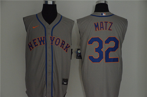 Personalized Mets 32 Steven Matz Gray Cool Base Sleeveless Jersey