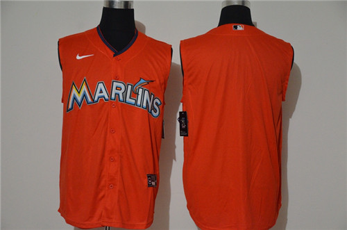 Personalized Marlins Blank Orange Cool Base Sleeveless Jersey