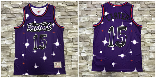 Personalized Raptors 15 Vince Carter Purple Star Hardwood Classics Jersey