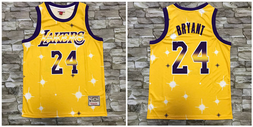 Personalized Lakers 24 Kobe Bryant Yellow Star Hardwood Classics Jersey