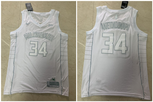 Personalized Bucks 34 Giannis Antetokounmpo White Swingman MVP Jersey