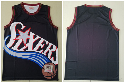 Personalized 76ers Big Face Black Hardwood Classics Swingman Jersey