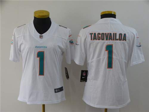 Personalized Women Dolphins 1 Tua Tagovailoa White Women 2020 NFL Draft First Round Pick Untouchable Limited Jersey
