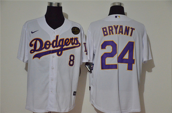 Personalized Dodgers 24 Kobe Bryant White 2020 KB Cool Base Jerseys
