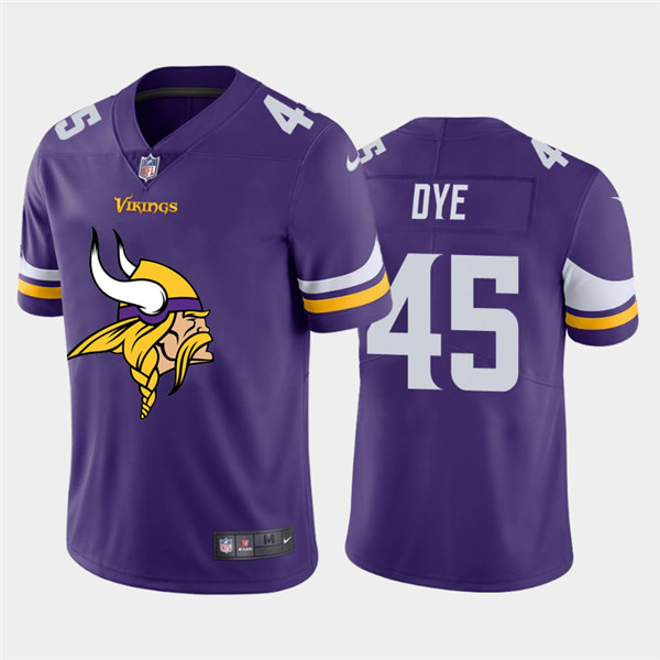Personalized Vikings 45 Troy Dye Purple Team Big Logo Untouchable Limited Jersey