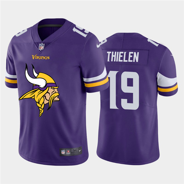 Personalized Vikings 19 Adam Thielen Purple Team Big Logo Untouchable Limited Jersey