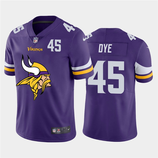 Personalized Vikings 45 Troy Dye Purple Team Big Logo Number Untouchable Limited Jersey
