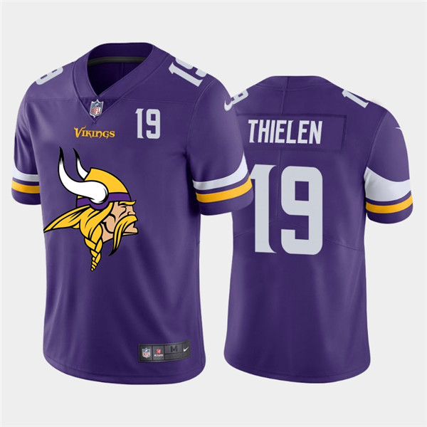 Personalized Vikings 19 Adam Thielen Purple Team Big Logo Number Untouchable Limited Jersey