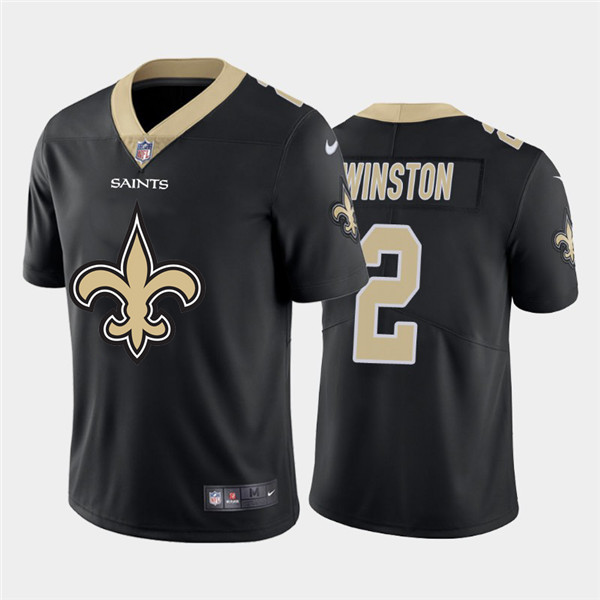 Personalized Saints 2 Jameis Winston Black Team Big Logo Untouchable Limited Jersey