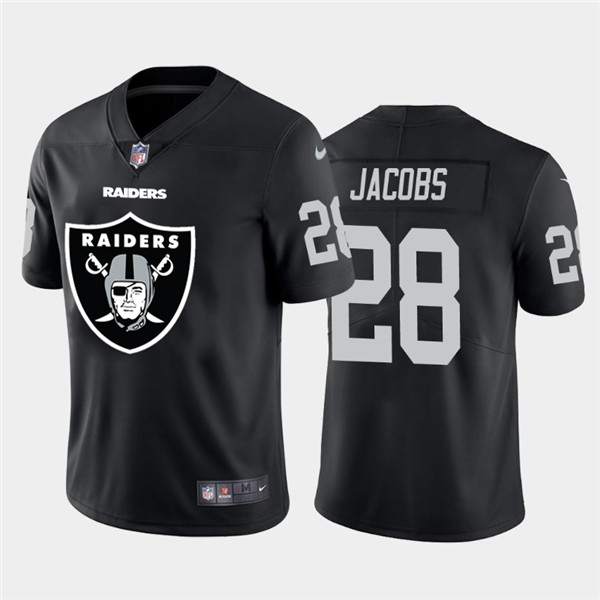 Personalized Raiders 28 Josh Jacobs Black Team Big Logo Untouchable Limited Jersey