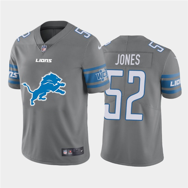 Personalized Lions 52 Christian Jones Gray Team Big Logo Untouchable Limited Jersey
