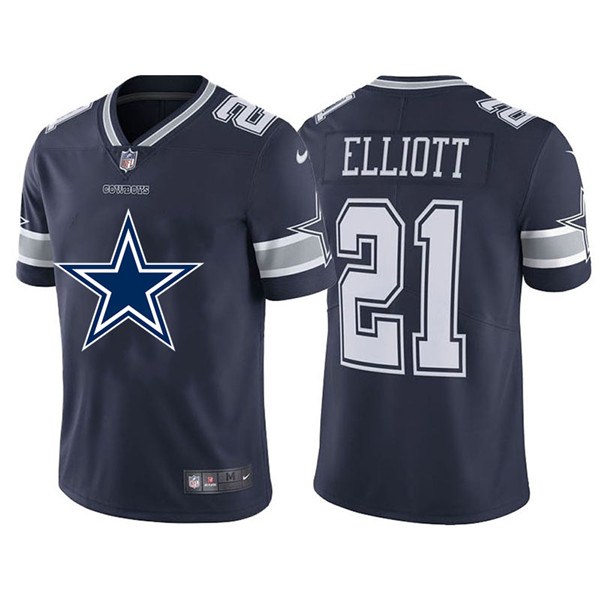 Personalized Cowboys 21 Ezekiel Elliott Navy Team Big Logo Untouchable Limited Jersey