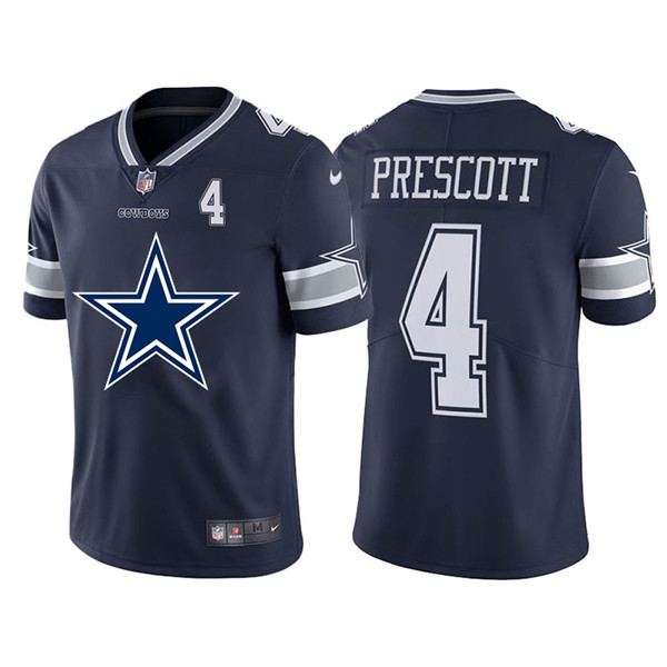 Personalized Cowboys 4 Dak Prescott Navy Team Big Logo Number Untouchable Limited Jersey
