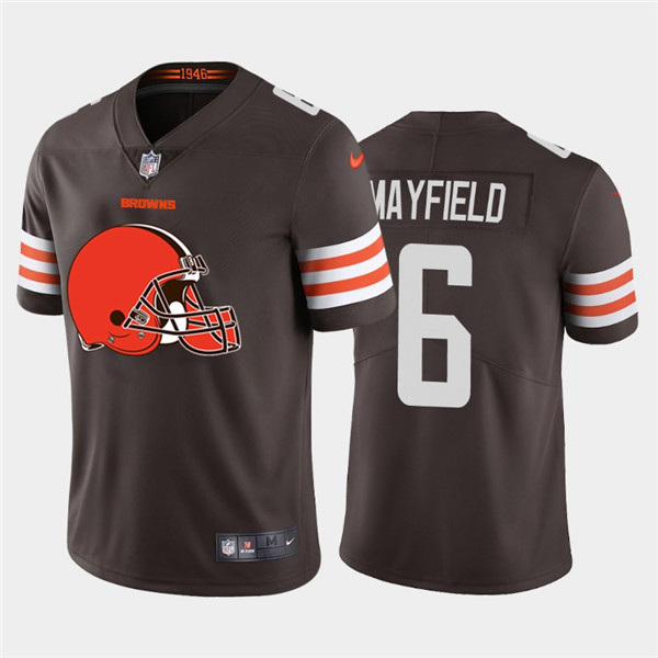 Personalized Browns 6 Baker Mayfield Brown Team Big Logo Untouchable Limited Jersey