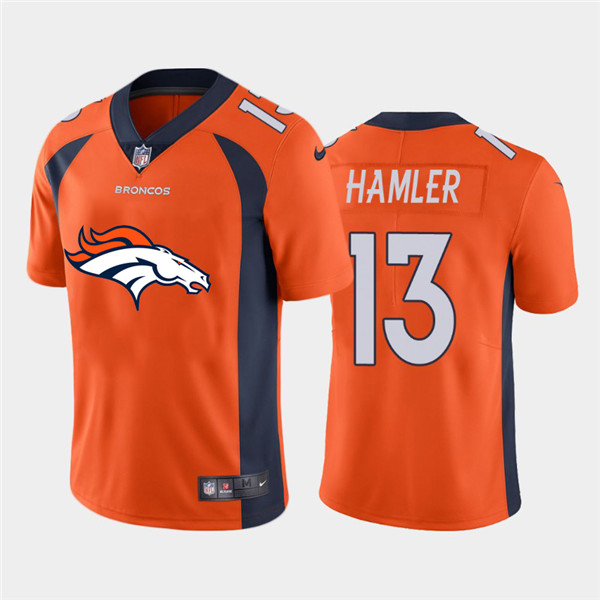 Personalized Broncos 13 KJ Hamler Orange Team Big Logo Untouchable Limited Jersey